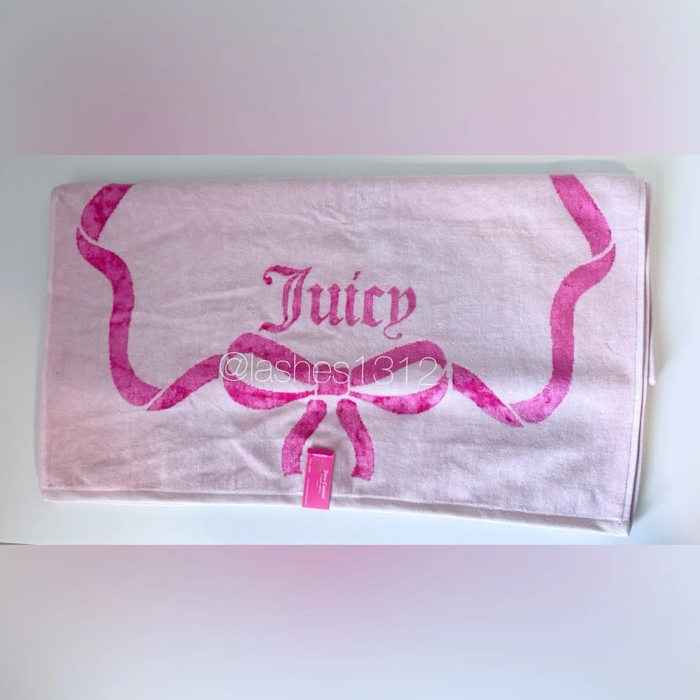JUICY COUTURE Set of 2 Plush Bath Towels & Hand Towels - Pink Coquette Bows